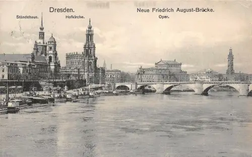 Dresden Neue Friedrich August-Brücke Ständehaus Hofkirche Oper Postkarte AK 1911