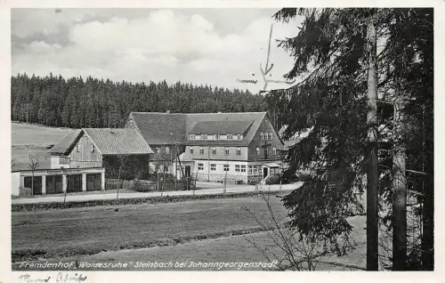 Fremdenhof "Waldesruhe" Steinbach bei Johanngeorgenstadt Postkarte AK 1940