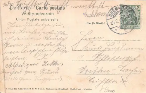 Borna bei Chemnitz Sachsen Gasthof Bornaer Schmiede Litho Postkarte 1908