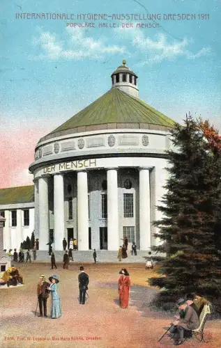 Internationale Hygiene-Ausstellung Dresden Halle Der Mensch 1911 Postkarte AK