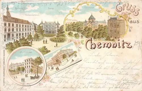 Gruss aus Chemnitz Rathaus Börse Synagoge Postkarte AK 1901