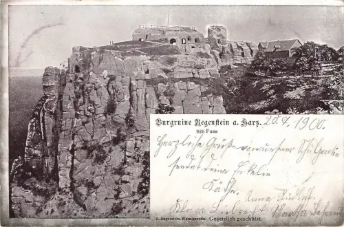 Burgruine Regenstein am Harz Blankenburg Sachsen-Anhalt Postkarte AK 1900