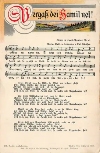 Vergaß dei Hamit net! erzgeb. Mundart Nr. 47 Gottesgab Böhmen Postkarte AK