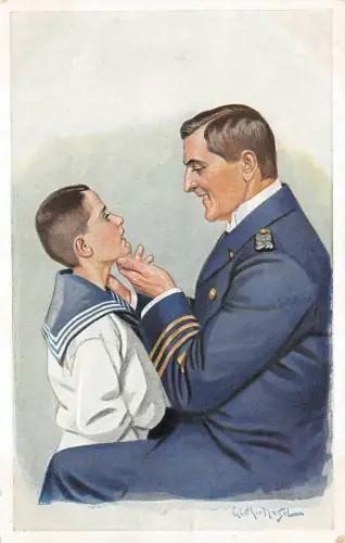 Vater und Sohn ,,Ganz der Papa,, Patriotika Postkarte