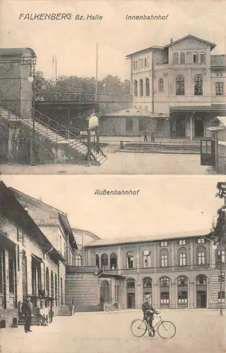 Falkenberg Bz. Halle Innenbahnhof Außenbahnhof Postkarte AK 1914