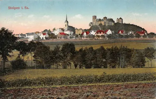 Stolpen i. Sa. Ansicht Panorama Postkarte AK