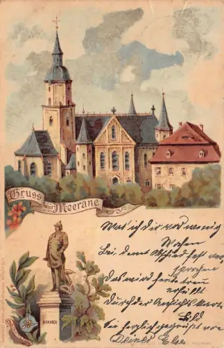 Gruss aus Meerane Bismarck Denkmal Postkarte AK 1900