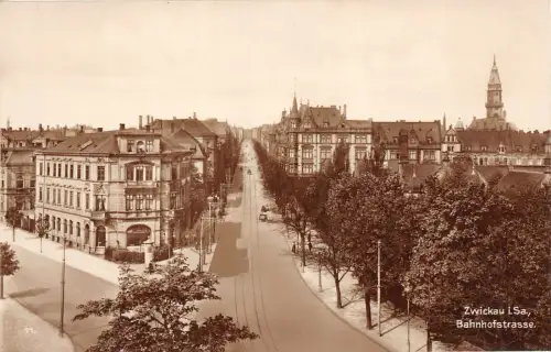 Straßenansicht Bahnhofstraße in Zwickau Sachsen Postkarte AK