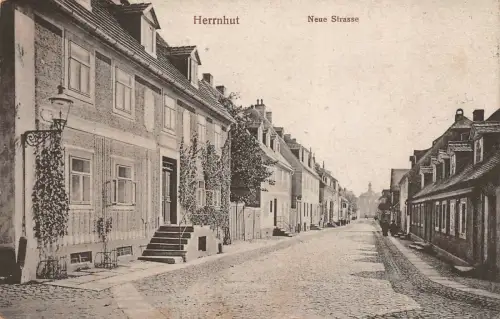 Straßenansicht Neue Straße in Herrnhut Sachsen Postkarte AK 1922