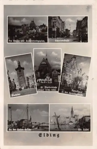 Elbing Dampferanlegeplatz Schmiedestraße Markttor Hafen Postkarte AK 1943