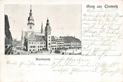 Gruß aus Chemnitz Marktplatz Postkarte AK 1899