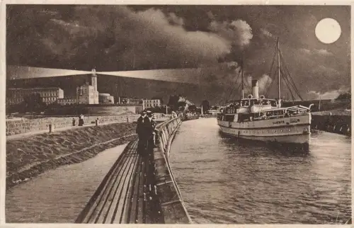 Abend am Hafen mit Dampfer in Kolberg Pommern Postkarte AK 1927