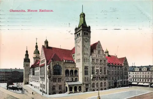 Neues Rathaus in Chemnitz Sachsen Postkarte AK 1911