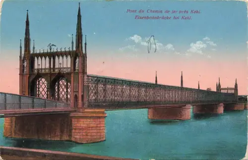 Blick auf die Eisenbahnbrücke in Kehl Baden-Württemberg Postkarte AK