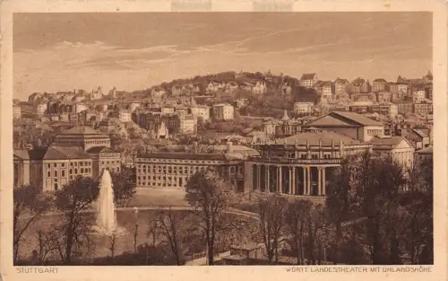 Landestheater mit Uhlandshöhe Stuttgart Baden-Württemberg Postkarte AK 1925