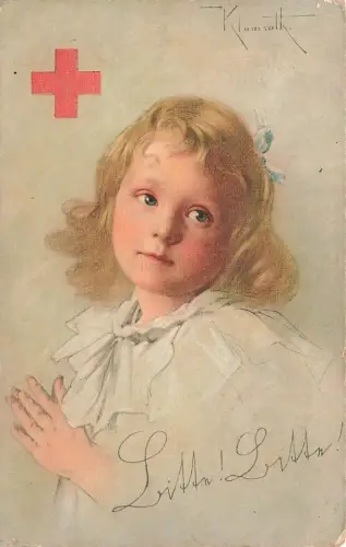 Bitte! Bitte! Portrait Mädchen Rotkreuz Patriotika Postkarte AK 1915