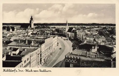 Blick vom Stadtturm auf Mühldorf am Inn Bayern Postkarte AK 1942