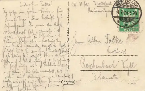 Strandpromenade Westerland Sylt Schleswig-Holstein Postkarte AK 1924