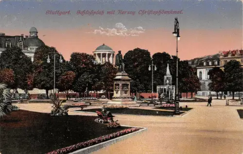 Stuttgart Schloßplatz mit Herzog Christophdenkmal Feldpost AK 1916