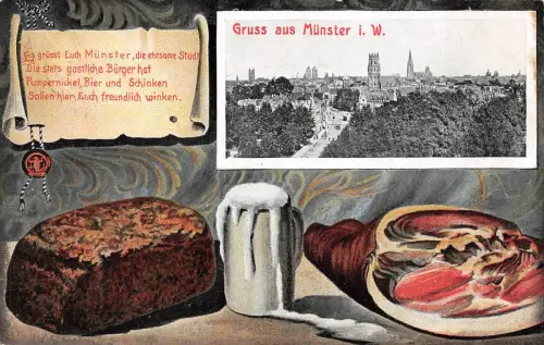 Gruss aus Münster Bier und Schinken Postkarte 1911