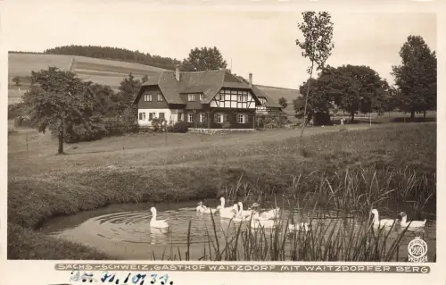 Gasthof Waitzdorf mit Waitzdorfer Berg Sachsen Walter Hahn 2529 Postkarte AK