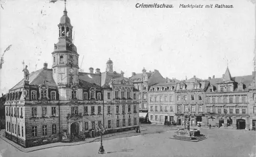 Marktplatz und Rathaus Crimmitschau Sachsen Postkarte AK 1918
