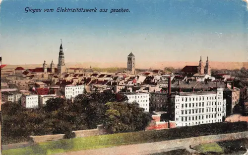 Glogau / Głogów Schlesien vom Elektrizitätswerk gesehen Postkarte