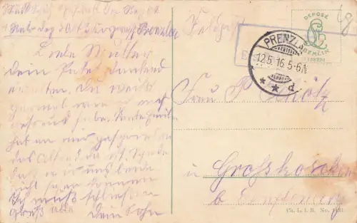 Blick auf St. Nikolai-Kirche mit Schiff Prenzlau Brandenburg Postkarte AK 1916