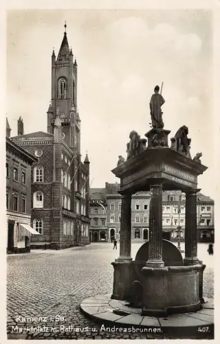 Kamenz i. Sa. Marktplatz m. Rathaus u. Andreasbrunnen Postkarte AK 1933