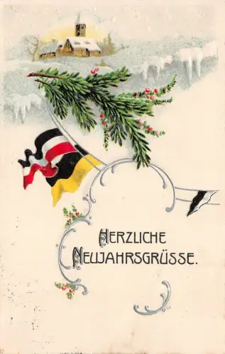 AK Neujahr Kirche Reichssflagge 31.12.1915 geprägt