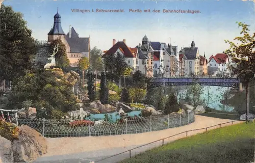 Villingen i. Schwarzwald Partie mit den Bahnhofsanlagen Postkarte AK 1931