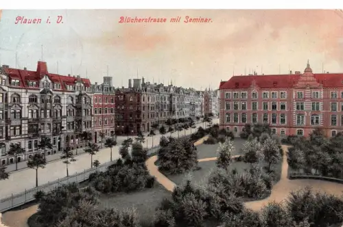 Plauen i. V. Blücherstrasse mit Seminar Postkarte AK 1908