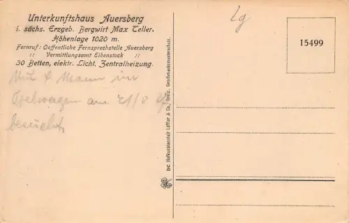 Auersberg Untekunftshaus Erzgebirge Vermittlungsamt Eibenstock AK
