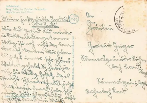 Burg Bösig im Daubaer Berglande Sudetenland Postkarte AK