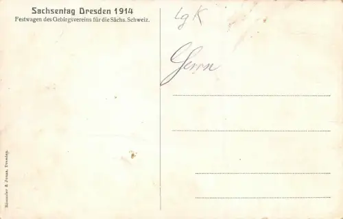 Festwagen des Gebirgsverein Sächs. Schweiz Sachsentag Dresden 1914 AK