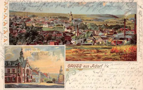 Gruß aus Adorf Vogtland Marktplatz Gesamtansicht 1900