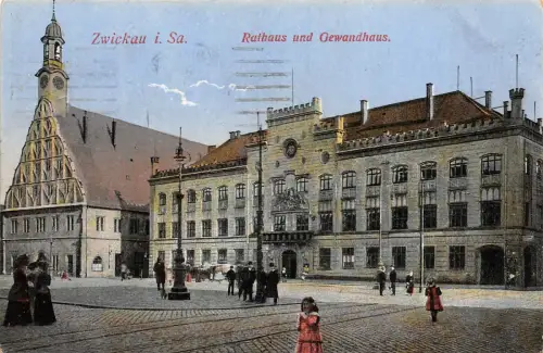 Zwickau i. Sa. Rathaus und Gewandhaus Postkarte AK 1917