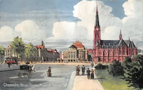Chemnitz Neues Theater Museum Petrikirche Postkarte AK