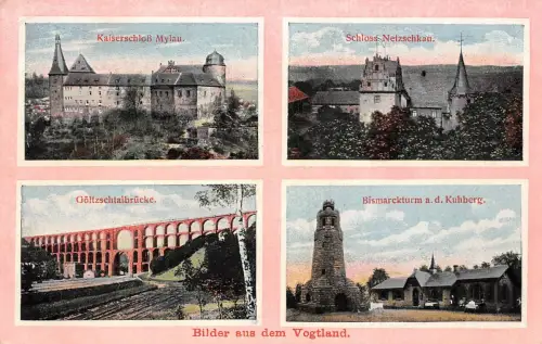 Bilder aus dem Vogtland Schloss Mylau und Schloss Netzschkau Sachsen Postkarte