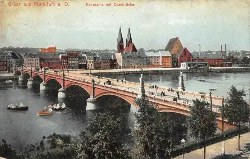 Gruss aus Frankfurt a. O. Panorama mit Oderbrücke AK 1914