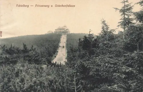 Prinzenweg und Unterkunftshaus Fichtelberg Erzgebirge Sachsen Postkarte AK 1911