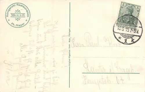 Koenigstuhl 594 Meter über dem Meer Restauration Postkarte AK 1915