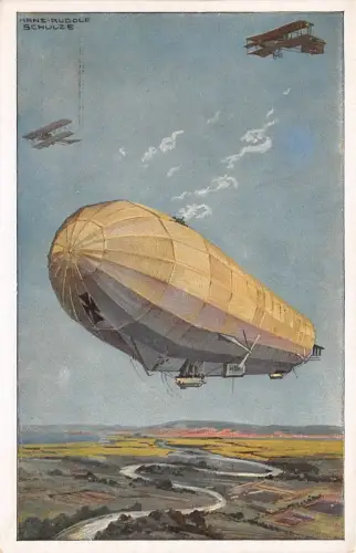 Militärluftkreuzer Hansa im Kampf mit feindlichen Fliegern Patriotika Postkarte