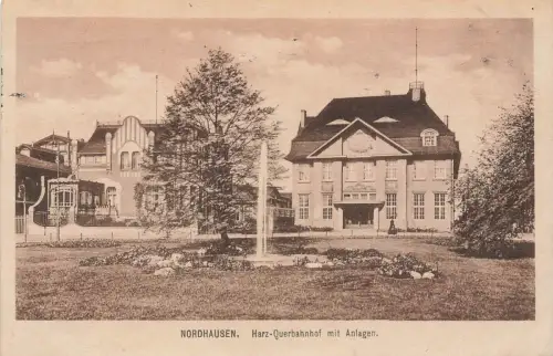 Harz-Querbahnhof mit Anlagen in Nordhausen Thüringen Postkarte AK 1926