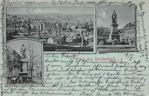 Gruss aus Reichenbach Kaiser Wilhelm Denkmal Vogtland Sachsen Postkarte AK 1898