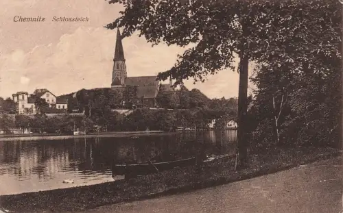 Partie am Schlossteich in Chemnitz Sachsen Postkarte AK 1916