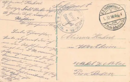 Heilbronn a./N. Partie a. d. Neckarbrücke Kätzchenhaus Feldpostkarte AK 1916