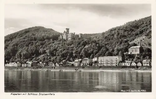 Kapellen mit Schloss Stolzenfels Koblenz Rheinland-Pfalz Postkarte AK