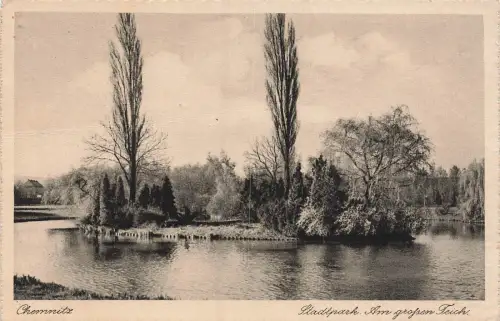 Stadtpark am großen Teich in Chemnitz Sachsen Postkarte AK 1937