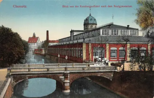 Chemnitz Blick von der Kassbergauffahrt nach dem Realgymnasium Postkarte AK